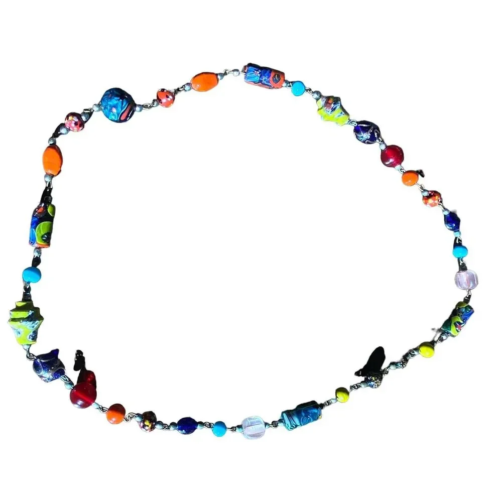 Artisan Necklace Venetian Art Glass Millefiori Lamp Worked Beads Multi Colored